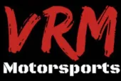 VRM Motorsports logo in red and white on a black background